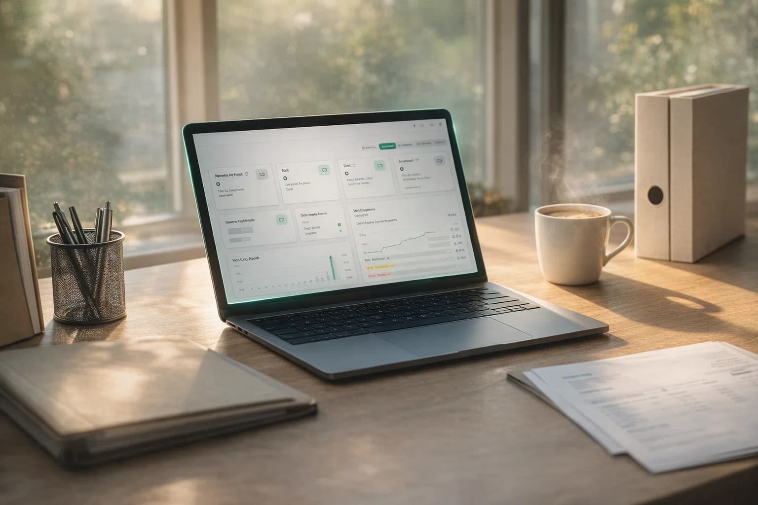 Dealer using Dealer Ledger on laptop with organised dashboard